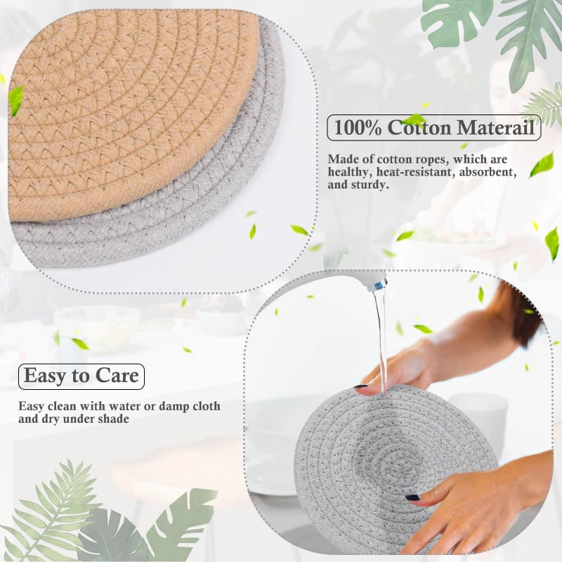 Billbotk 7"" Trivets for Dishes, Pots and Pans, 4 Heat Resistant Hot Pads, Pot Holders for Kitchen, Plate Mats for Kitchen Decor (Gray & Brown) - Image 3